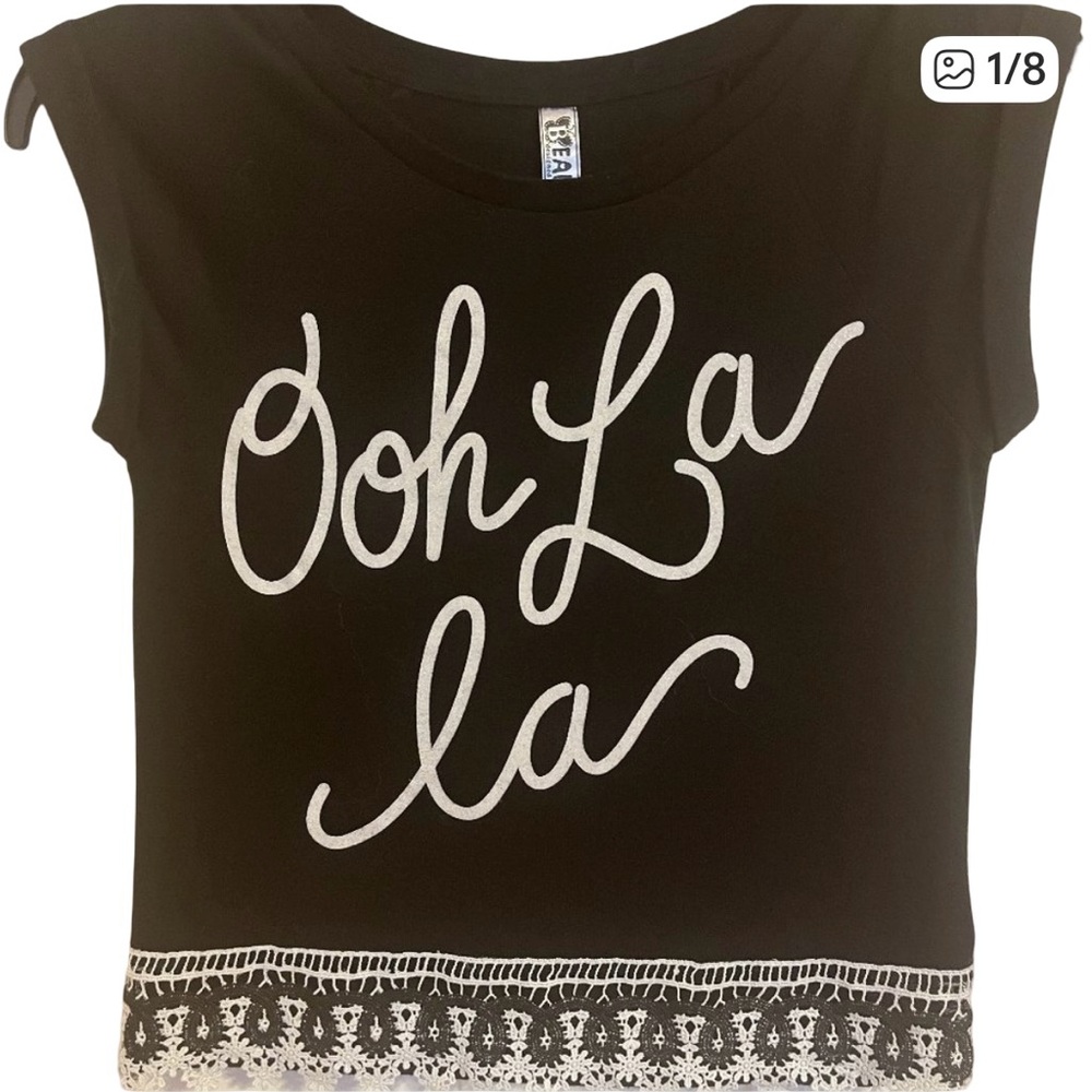 Beautees black ooh la la short sleeve shirt size M